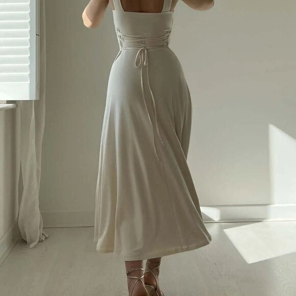 Women's Thick Strap Midi Formal Dress - Picture 6 of 7